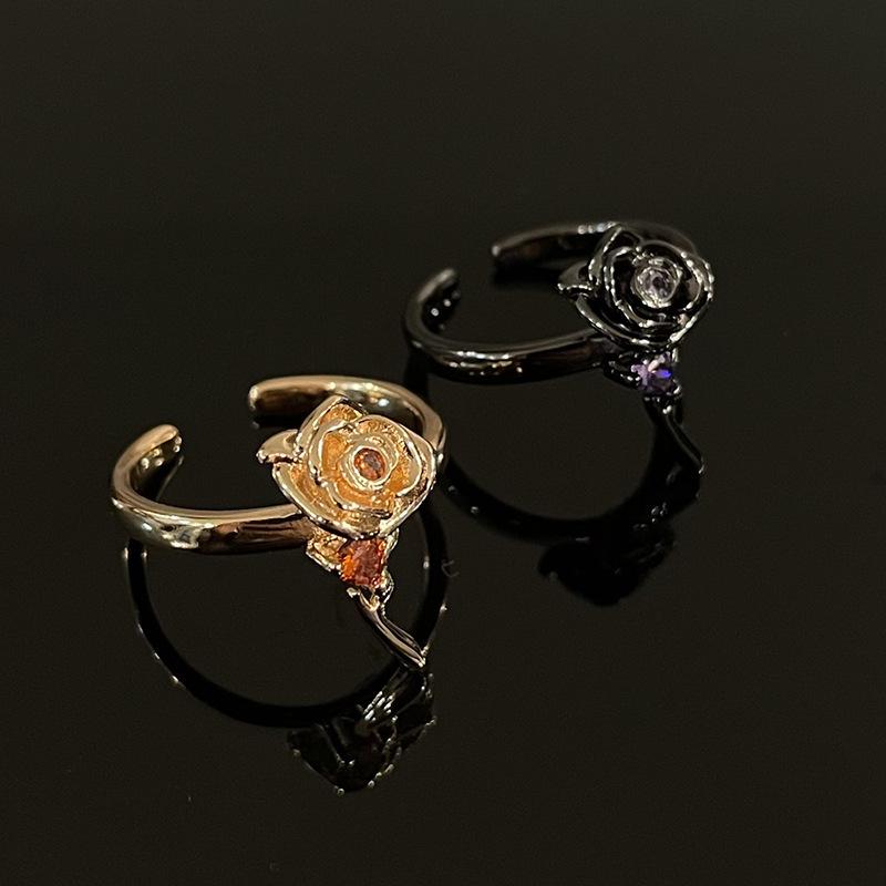 Dunkle Persönlichkeit Rose Offener Ring Nischen Design Süß Cool Stil Hohes Gefühl Luxusring Damen