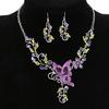 Lady Bridal Vinatge Butterfly Flower Bib Statement Necklace Earrings Jewelry Set