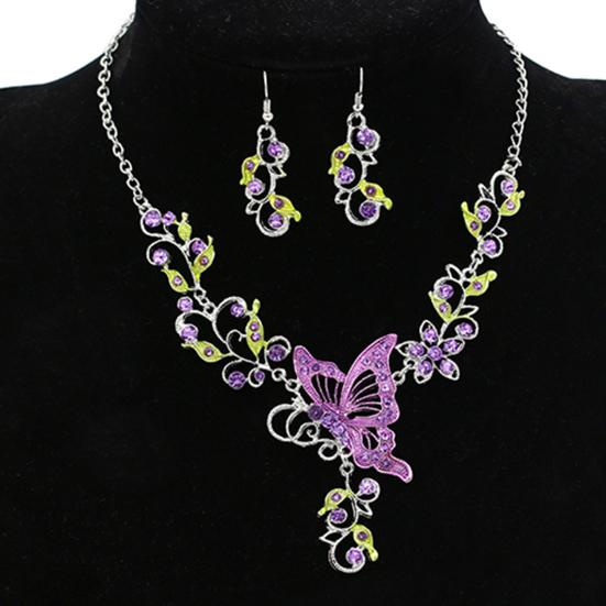 Lady Bridal Vinatge Butterfly Flower Bib Statement Necklace Earrings Jewelry Set