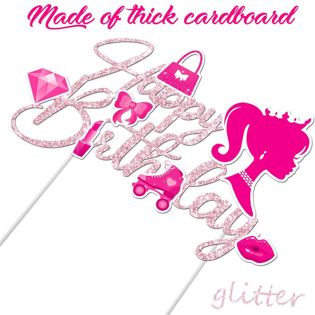 Hot Pink Princess Girl Birthday Cake Topper Happy Birthday Cake Topper for Girls Women Birthday Bridal Shower Bachelorette Party
