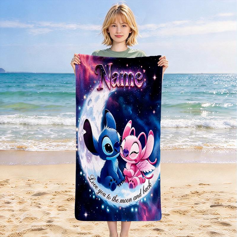 Custom Name Moon Love Stylish Digital Printing Beach Towel Quick‑Drying Absorbent Blanket for Beach Pool Gym Travel
