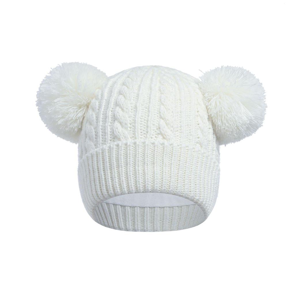 Hot-Selling Infant & Toddler Knit Hat with Warm Lining and Double Pom-Poms