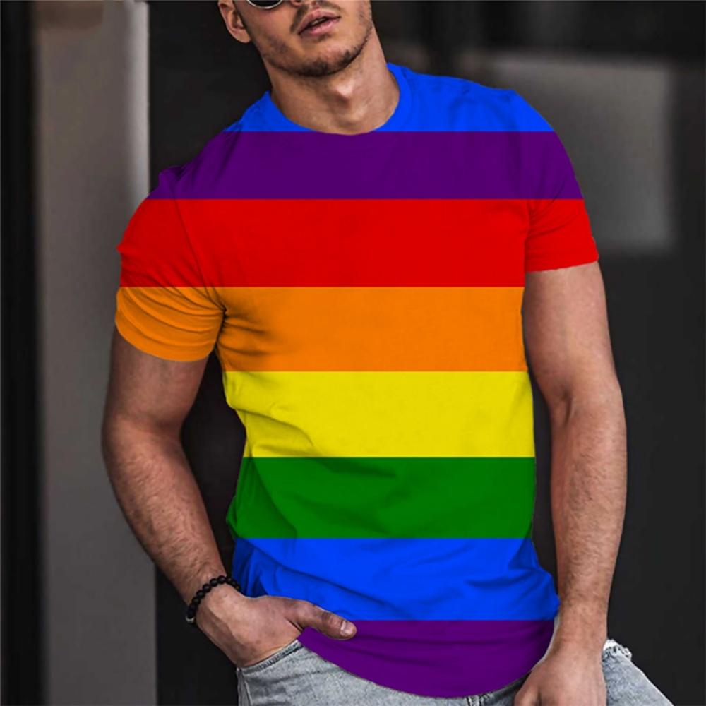 Fashion Rainbow T Shirt Heart Y2k T-Shirt Summer Short Sleeve Tops Lesbians Gays 3D Printed Harajuku Tees Tops Unisex Clothing