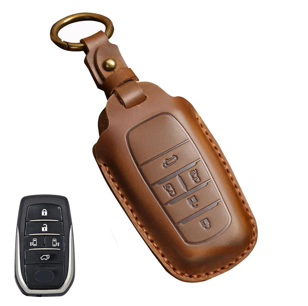 Leather 2/3/4 Button for Toyota Camry CHR Corolla RAV4 Avalon Land Cruiser Prado Prius 2017 - 2022 Car Key Cover Leather Key Fob