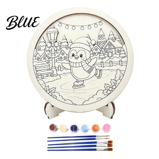 Educational Art Supplies Christmas Ornament DIY Coloring Kit Wooden Kit with Stand Paint Parent Child Craft Activities Strip And Brushes,