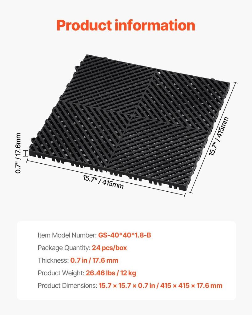 Drainage Mat Modular Interlocking Cushion 15.7” x 15.7” Drainage Tile