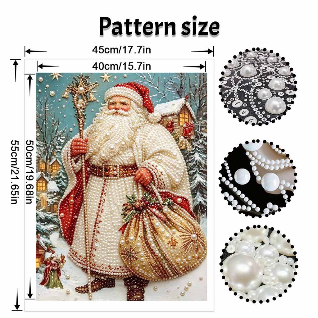 Christmas Santa Claus Pearl Painting with Frame 3D Sparkling Canvas Art Relaxing Craft for Bedroom Wall Decor and Holiday Gift