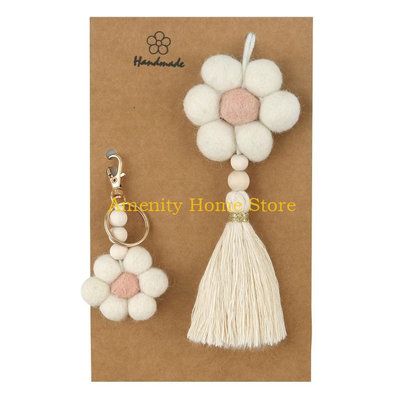 

F26C 1Set Keychains Macrame Bag Charm Car Hanging Ornament Handmade Wall Decor Baby Girls Room Decor Home Car Ornaments
