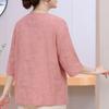 Women's Plus Size Chinese Embroidery Top – 3/4 Sleeve Round Neck Textured Blouse (Sizes 3XL-8XL) for Middle-Aged Ladies