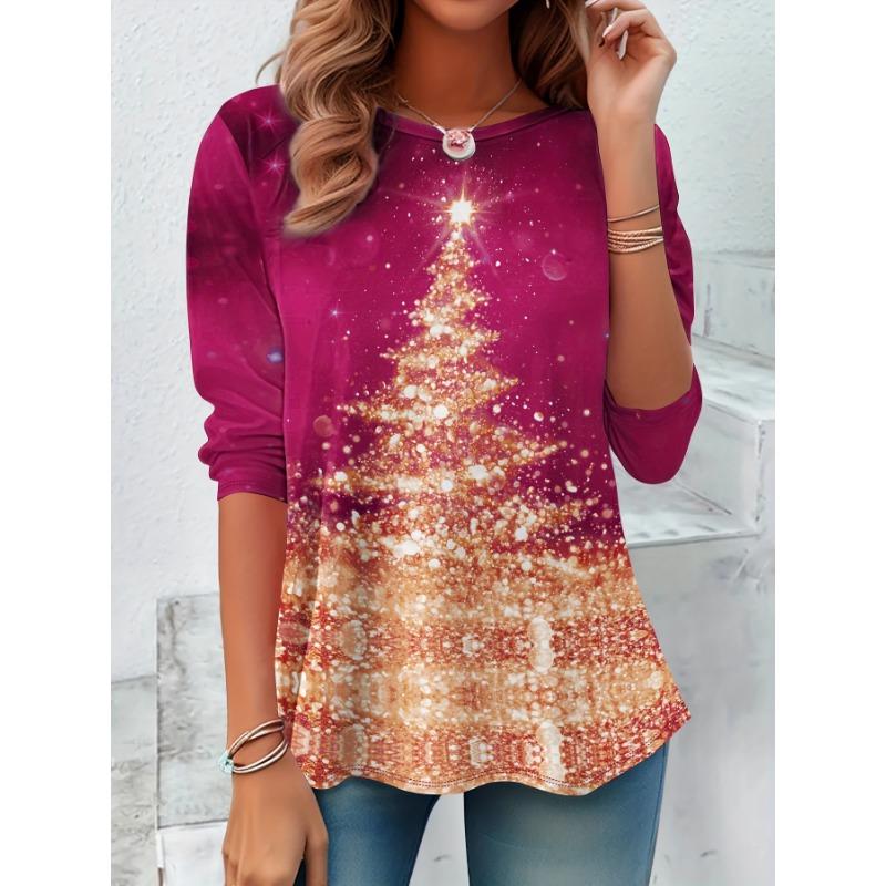 Christmas Ugly Santa Claus O-Neck Long Sleeve T-Shirts Fashion Womens Clothing Casual Clothes Harajuku Female Clothing