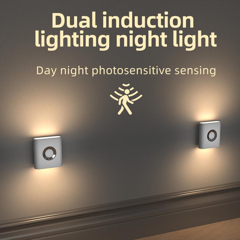 Motion Sensor Light LED Type C Rechargeable Wireless Night Light For Bedroom Staircase Hallway Indoor Lighting Closet Light