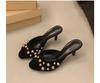Mules con Tacco Alto e Punta Aperta Decorate con Borchie Dorate Sandali Estivi Donna Classici Sexy per Abito Festa Quotidiano Pantofole Singole