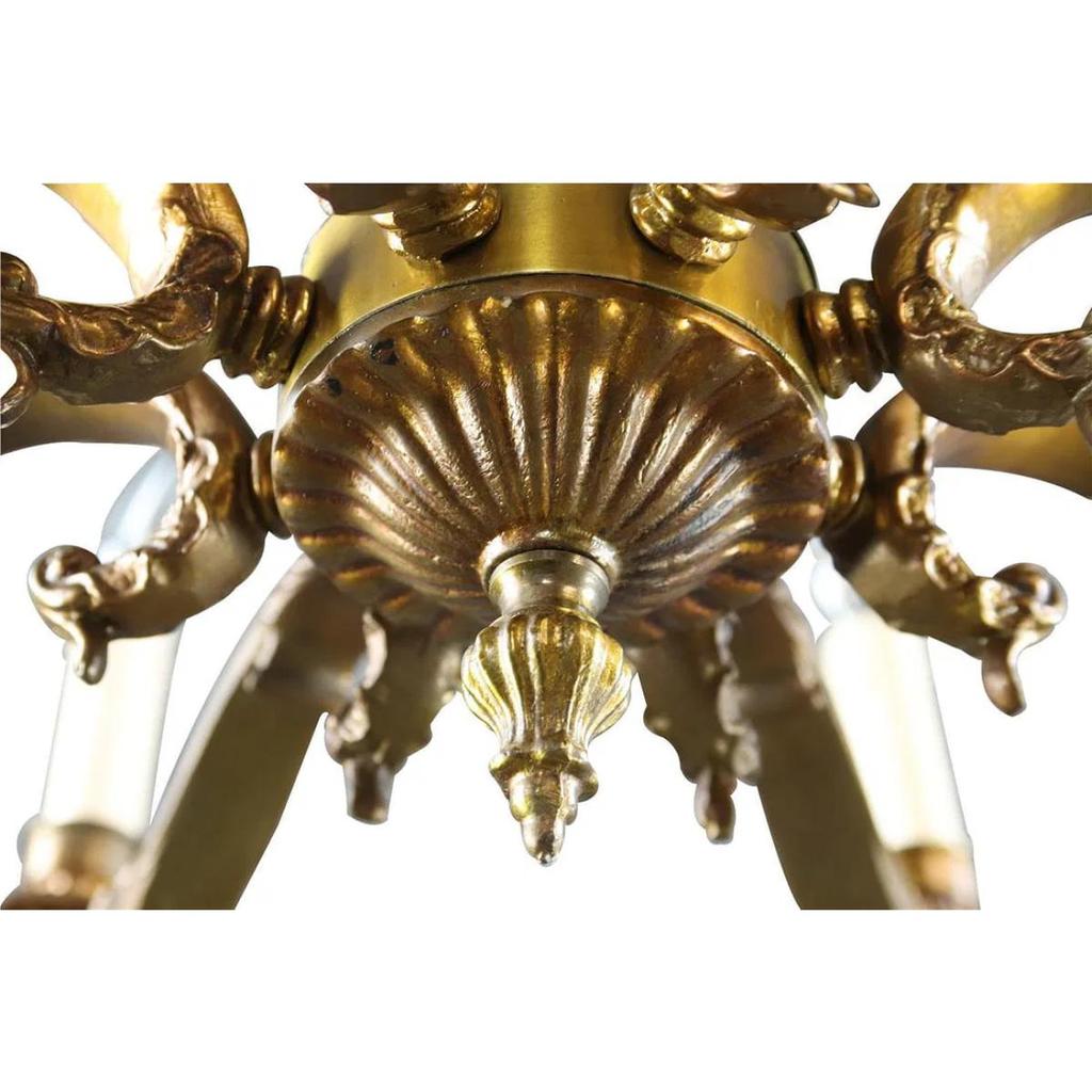 Vintage 1950s Rococo Chandelier 8 Light Antique Brass Copper Ceiling Light Fixture Luxury Home Decor