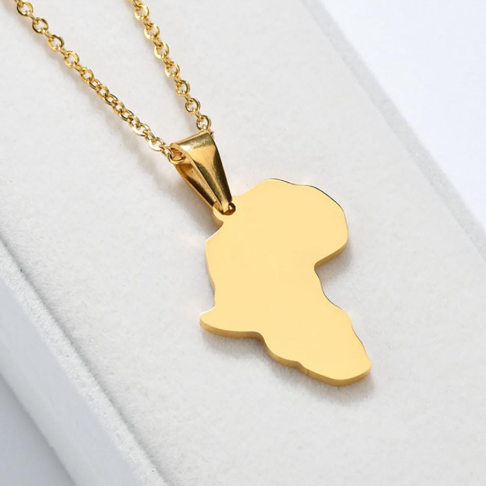 Punk Fashion African Africa Map Pendant Necklaces Female Gold Color Stainless Steels Chain for Women Men Ethiopian Jewelry Gift
