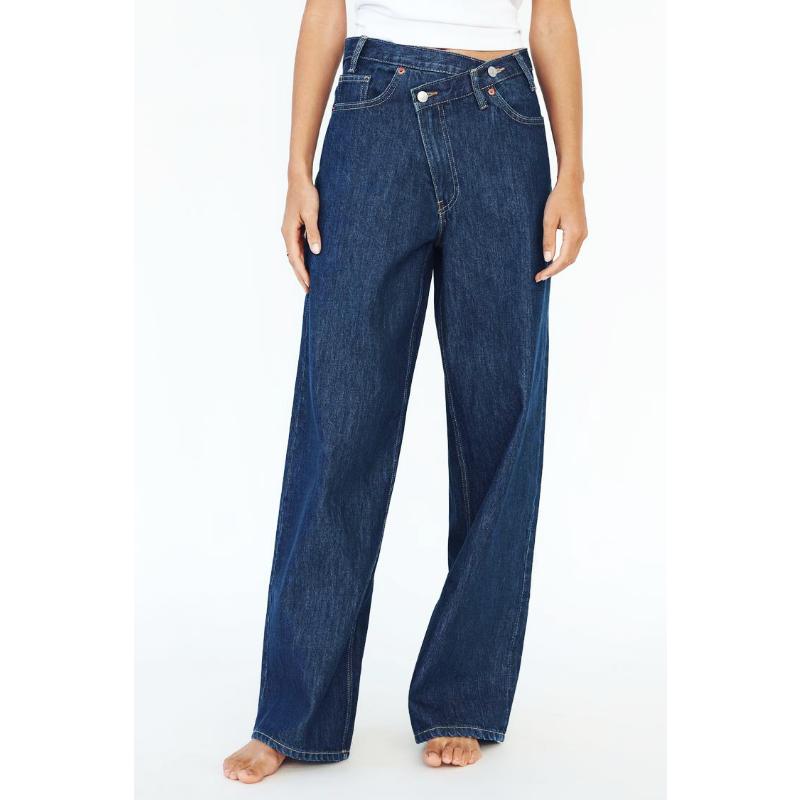 New Women's Vintage Straight Leg Jeans, Diagonal Button Detail High Waist Casual Denim Pants for Daily Wear