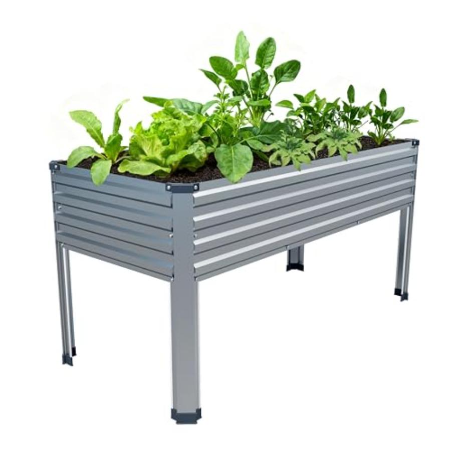 

48×24×30in Galvanized Raised Garden Bed Metal Elevated Planter Box with Legs for Patio Balcony Backyard 300lb Ccity Silver United States