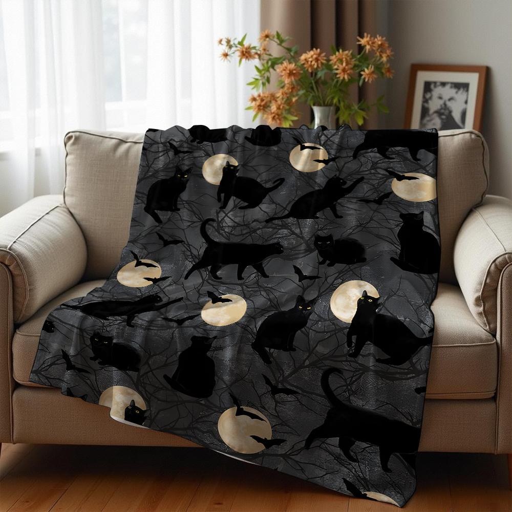 Moon Bat Graphic Soft Flannel Blanket Breathable Warm Throw for Office Car Sofa Kids Room Birthday Xmas Gift