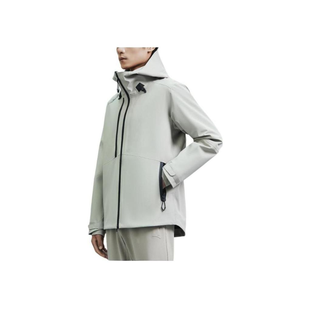 Anta Solid Color Letter Print Pattern Zipper Hooded Waterproof Windproof Breathable Durable Jacket Men Jacket Khaki 952247612-2