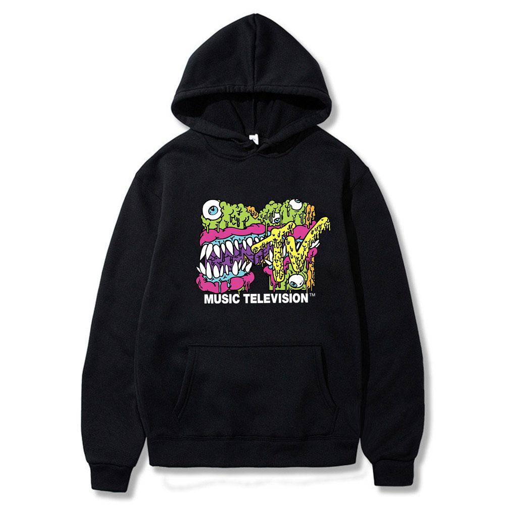 Felpa con Cappuccio Grafica Mostro MTV Music Television Moda Uomo Donna Vintage Oversize Pullover Unisex Casual Felpa Cotone con Cappuccio
