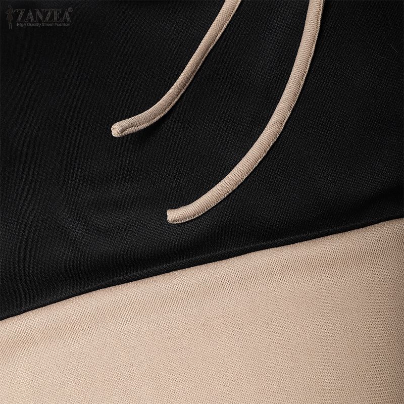 ZANZEA Women Hoodies Casual Patchwork Long Sleeve Hooded Sweatshirt Dress