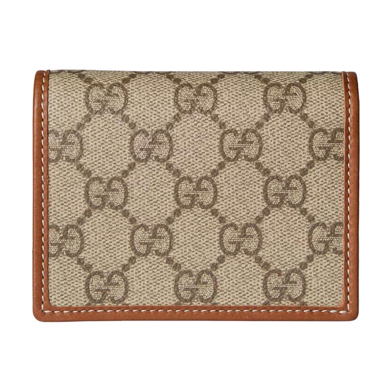 Gucci GG Emblem Series Snap Closure Coated Canvas Wallet Mini Unisex Couple Model Beige with Dark Brown