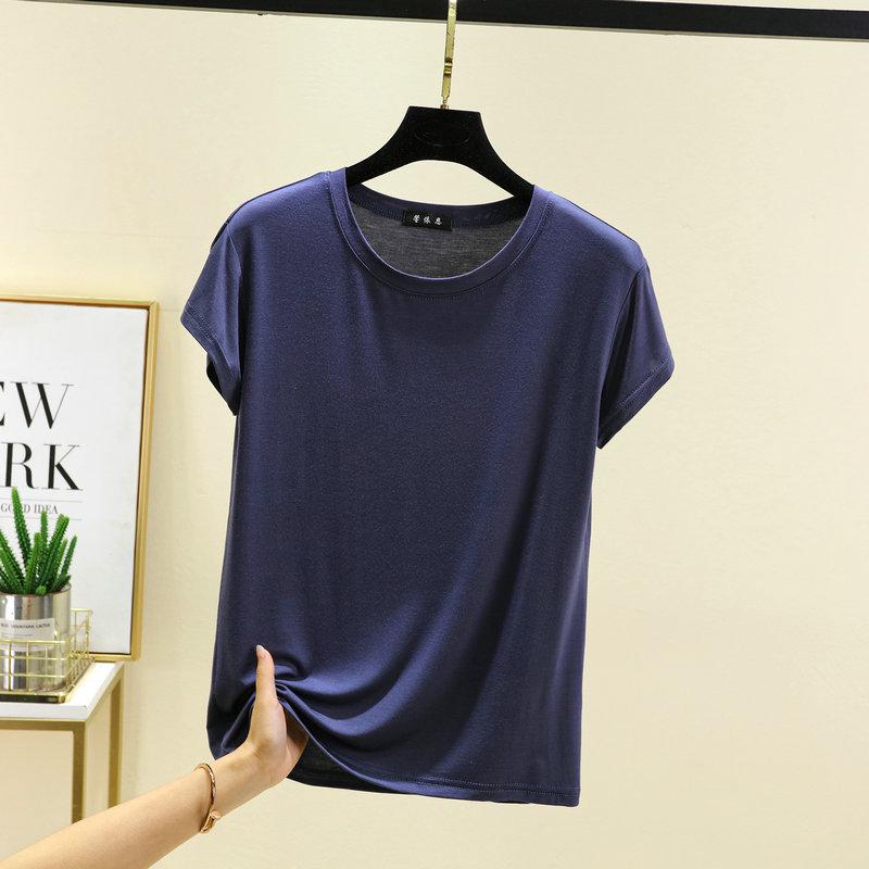 Plus Size Women's Slim Fit Solid Crew Neck Modal T-Shirt - Korean Style Summer Top