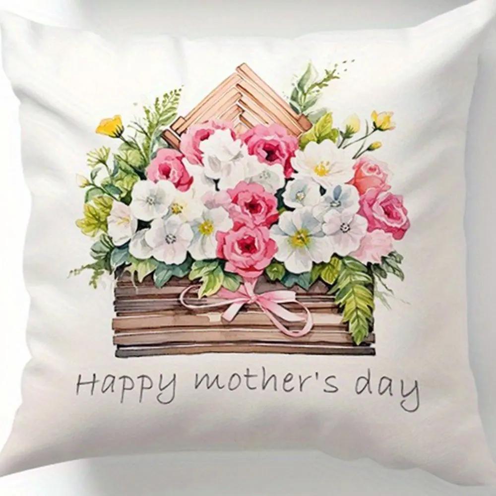 Warm Mother's Day Exclusive Pattern Home Decor Pillowcase Living Room Sofa Polyester Cushion Cover with Zipper