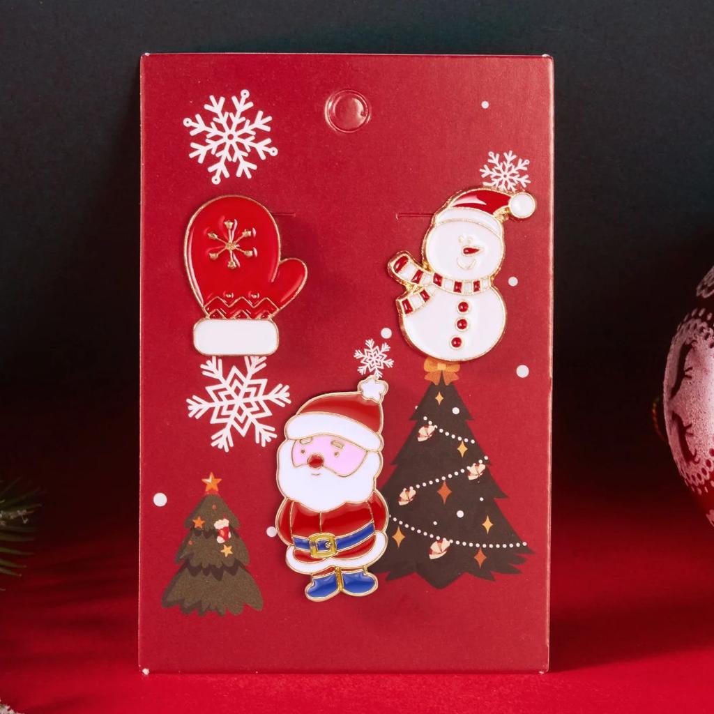 3pcs Christmas Tree Deer Snowman Enamel Brooch Set for Women Men Cute Santa Claus Bell Pins Xmas Party Festive Jewelry Gift