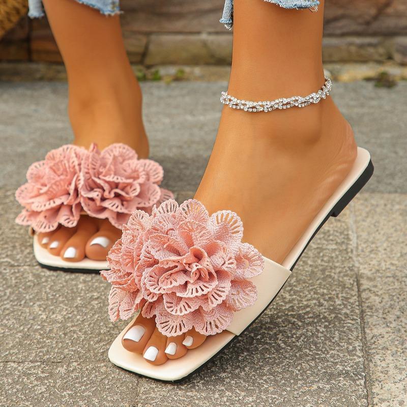 2025 NEW Flower Flat Slippers Casual Walking Shoes Female Summer Fashion Dress Sandals