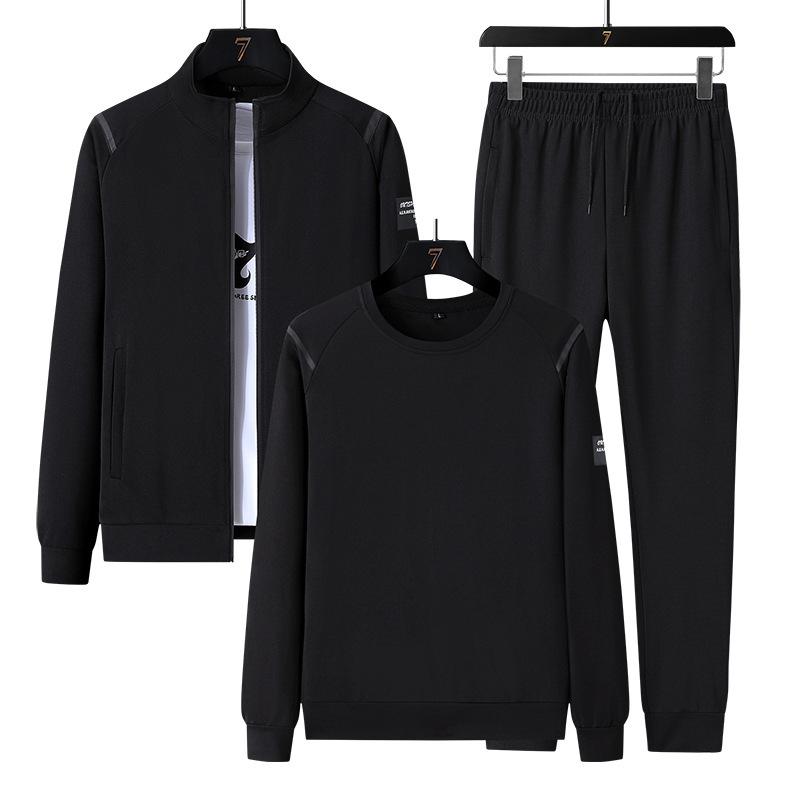 

Повседневный ретро-спортивный костюм больших размеров для мужчин и женщин, осенне-зимний спортивный костюм-тройка для бега больших размеров S чёрный