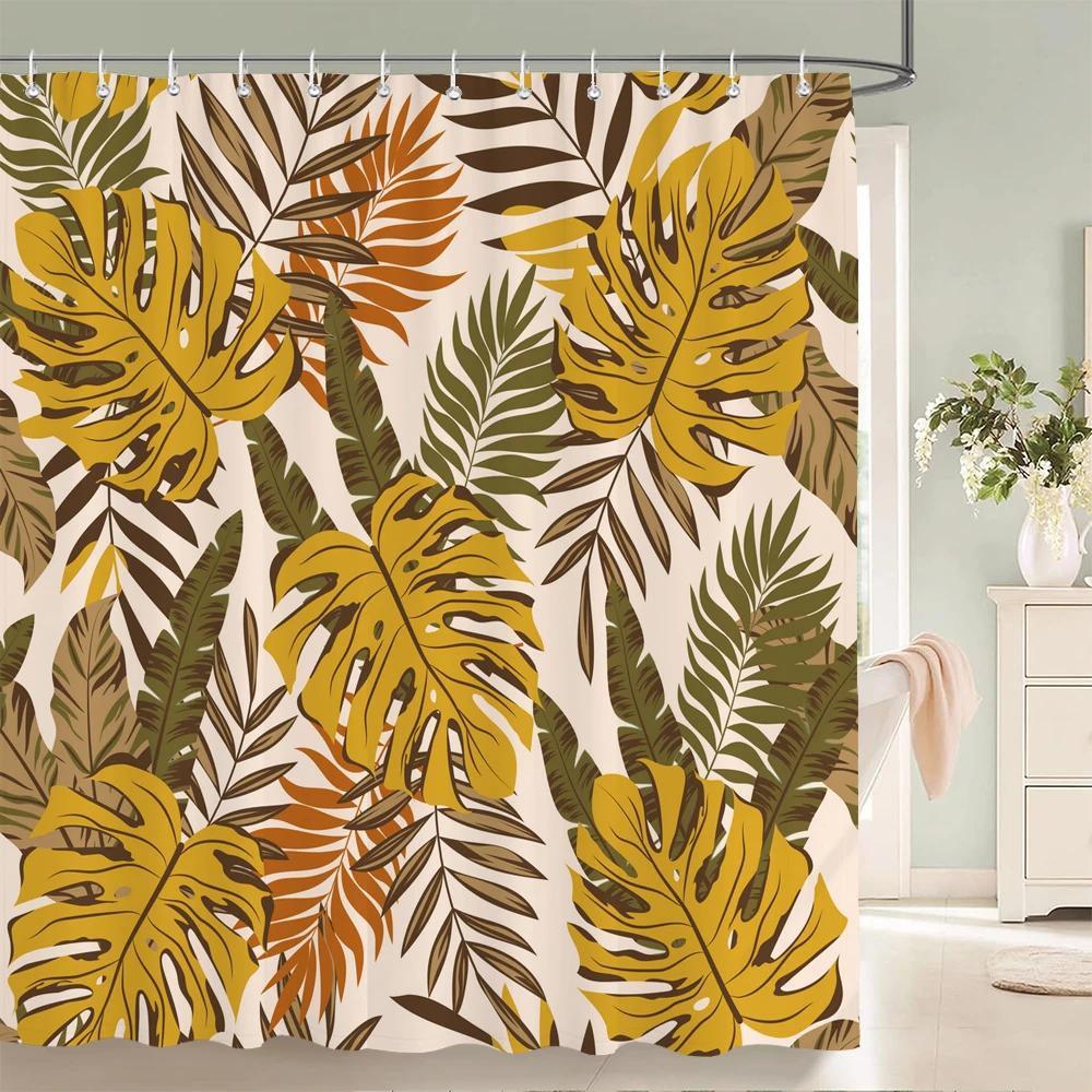 Tropical Plant Leaves Shower Curtain Nordic Minimalist Floral Bath Curtain Waterproof Fabric 3D Bathroom Curtains With Hooks