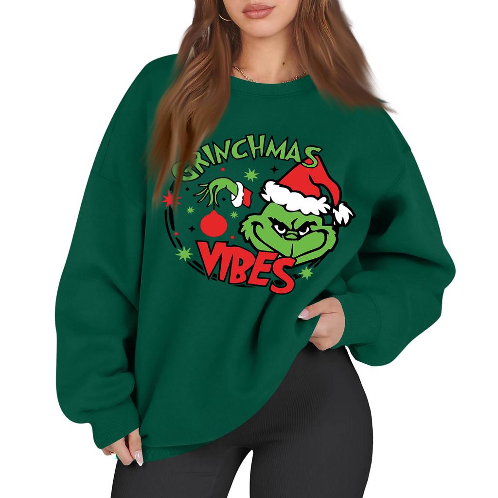 Women's Casual Fashion Long Sleeve Christmas Printed Round Neck Sweatshirt Top