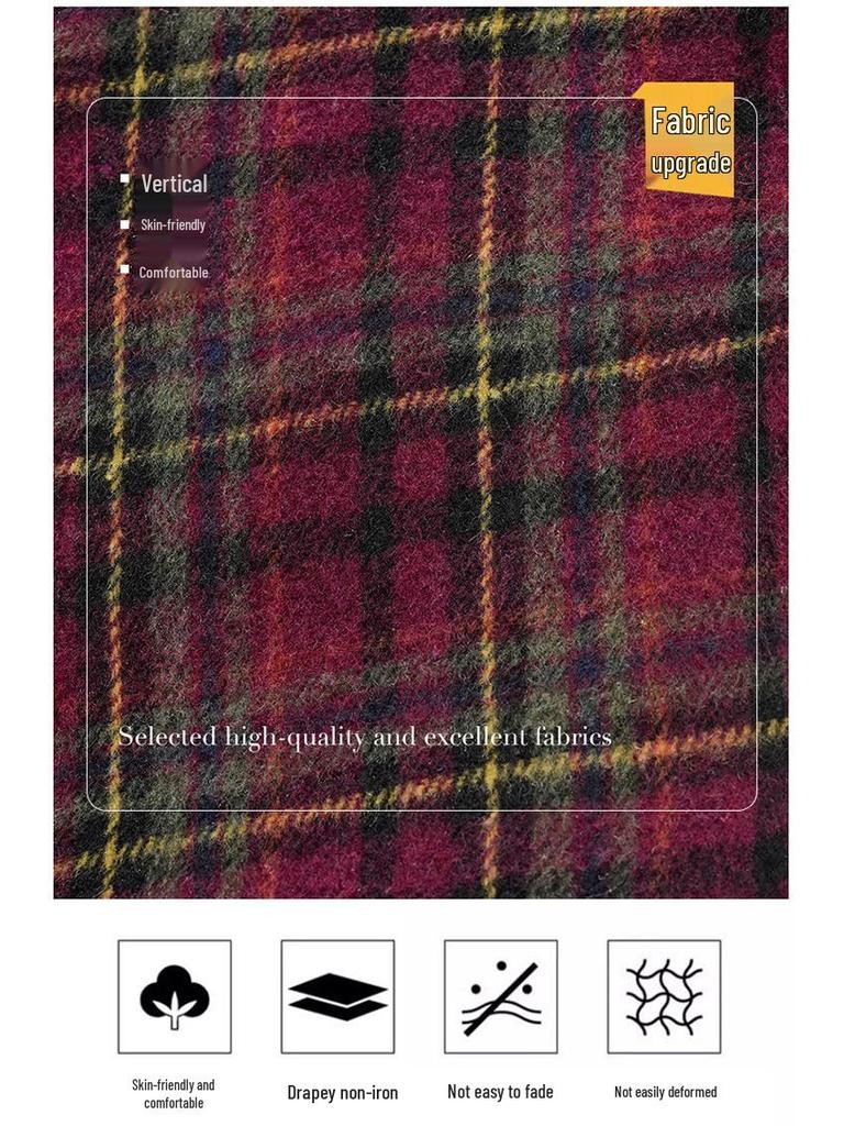 Woolen Plaid Pleated A-line Skirt - 2025 Winter Korean Style