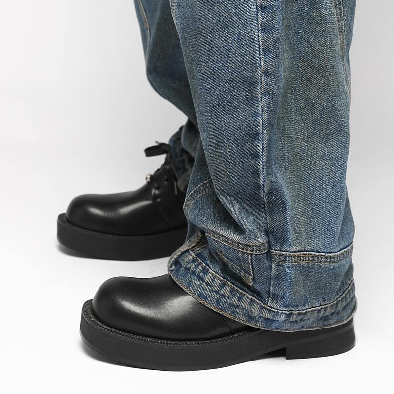 Fashion Derby thick soled men's leather shoes Minimalist Designer Style Office or leisure business Working adult shoes Black luxury