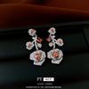 Retro Style Zircon Rose Earrings Necklace Court Style Exquisite Collarbone Chain Light Luxury Niche Jewelry Set