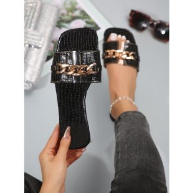New Slippers Women's Summer New Large Size Flat Bottom Square Head Fashion Cool Slippers Women's Outer Wear