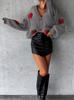 European V-Neck Single-Breasted Strawberry Knit Cardigan
