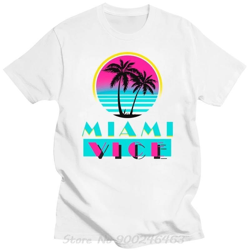 Camiseta grfica Miami Vice serie de televisin programa de televisin Logo de playa camiseta negra para hombre camiseta de esti