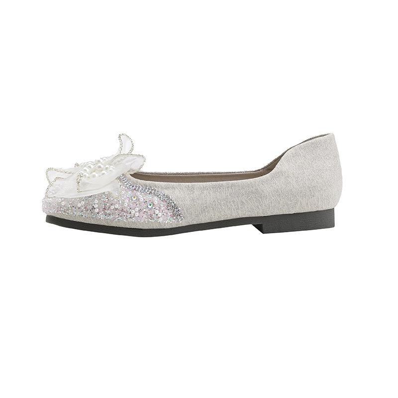 Pregnant women flat shoes pearl bow Mary Jane shoes driving casual shoes wedding shoes