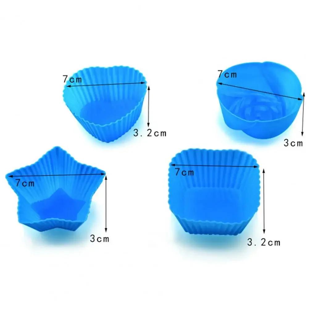 12 Pcs/Set Muffin Cup Food Grade Stackable Random Color Heart Star Shaped Cupcake Mold Pastry Tool High Temperature Resistant