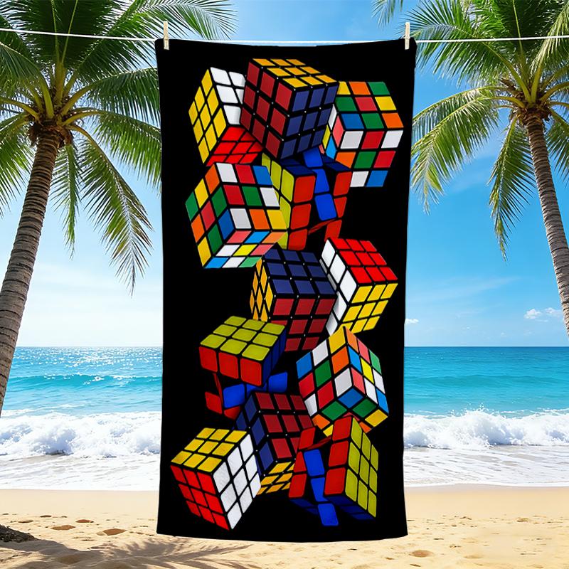1Pc Rubik'S Cube Puzzle Beach Towel, Quick Dry, Multi-Use for Beach Pool Gym Yoga Home Travel, Christmas, Halloween, Xmas Gift S92983
