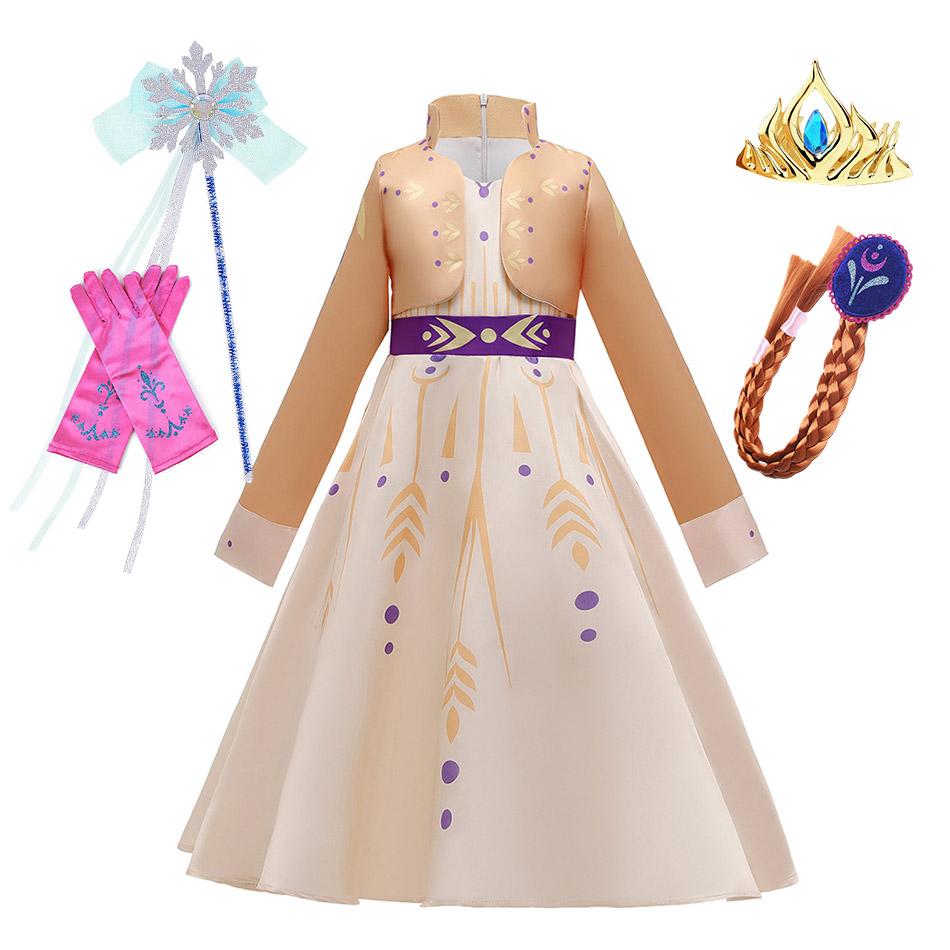Girls Snow Queen 2 Royal Anna Costume Deluxe Princess Dress Frozen Role Playing Toddler Elsa 2 Elegant Frock Halloween Clothes