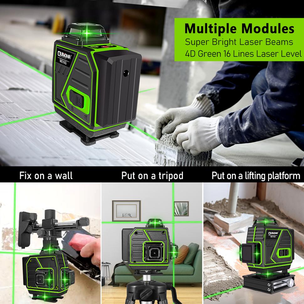 CLUBIONA 4D 16 Linien Laser Level 1PC oder 2PC Li-Ion Batterie Remote Pulse Mode Empfänger Super leistungsstarker grüner Strahl Professioneller Laser