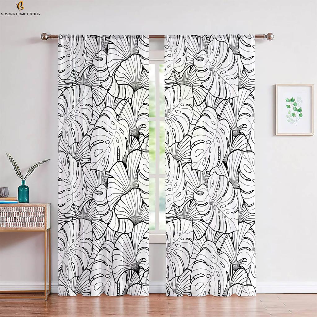 2pcs Tropical Vegetation Leaves 3D Printed Curtain Rod Pocket Machine Washable Bedroom Living Room Kitchen Decorative Curtains