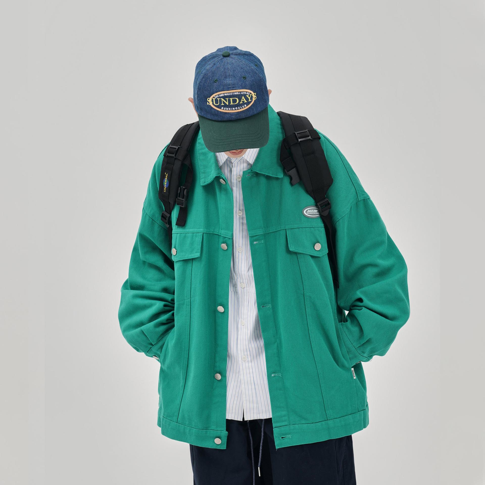 

Зеленая джинсовая куртка для мужчин, осень, новая мода, большой размер, повседневная, свободные лацканы, рабочая джинсовая куртка для мужчин 5XL