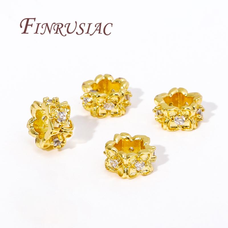 18K Real Gold Plated Beads with Large Hole,Brass Zircon Bead Separators Accessories For Bracelets,DIY Jewelry Making Supplies