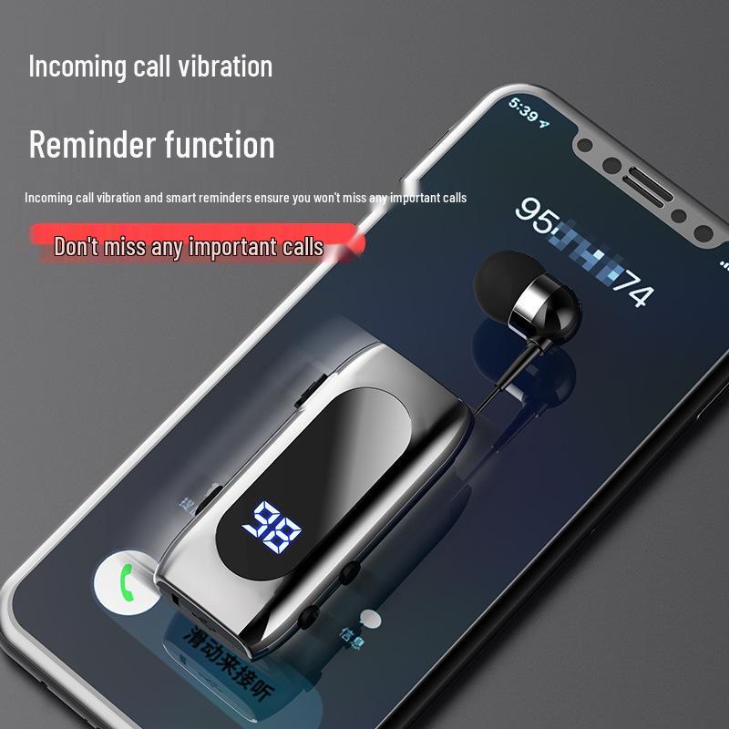 Bluetooth Wired Headset with Ultra-Long Battery, Single Ear, In-Ear Design, Vibration Alert, and Retractable for Business Calls.
