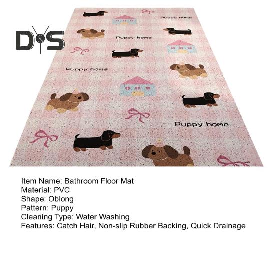 Bathroom Floor Mat Cartoon Puppy Printing Hollow Out Non-slip Rubber Backing Catch Hair Cuttable Quick Drainage Shower Mat for Living Room Balcony
