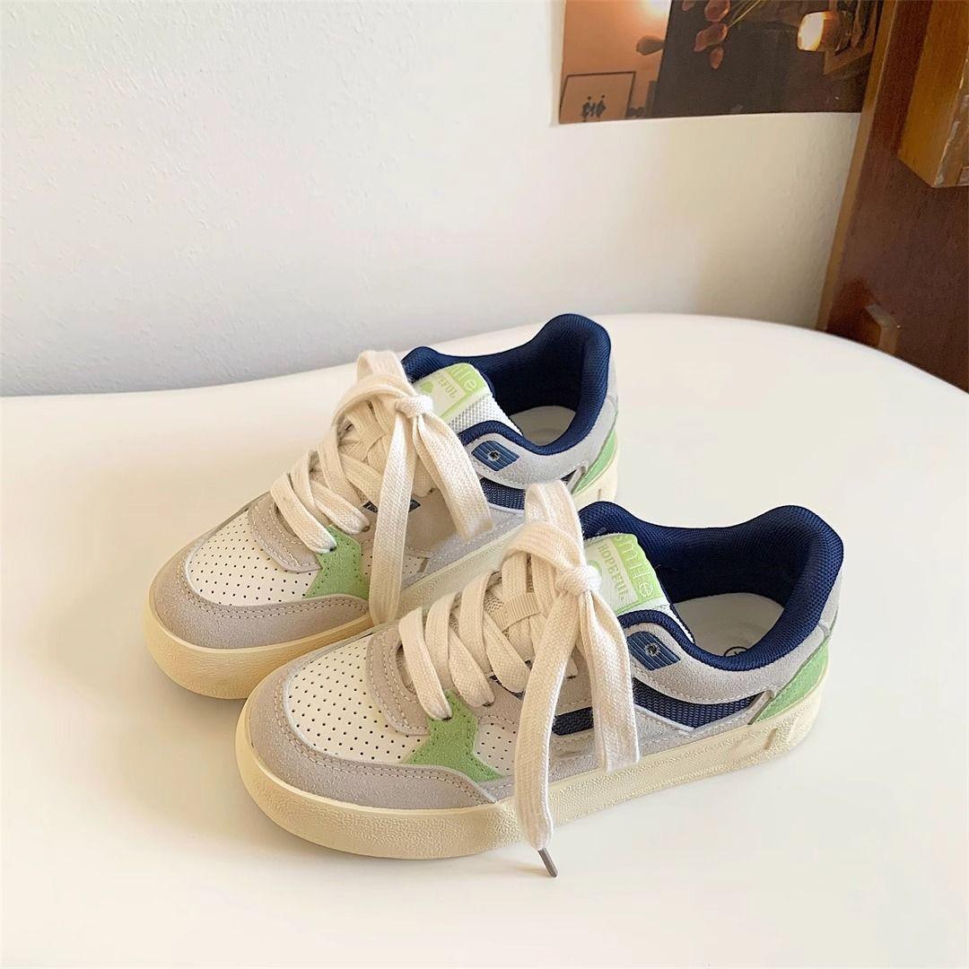 

Женские универсальные спортивные туфли на толстой подошве в немецком стиле, осень 2024 г., синего и белого цвета 37 синий/зелёный