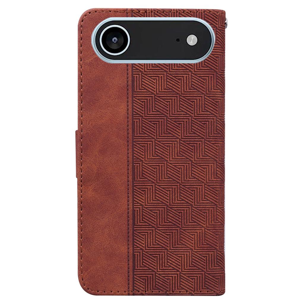 For iPhone 17 Air Case Geometry Pattern Leather Wallet Phone Cover with Wrist Strap